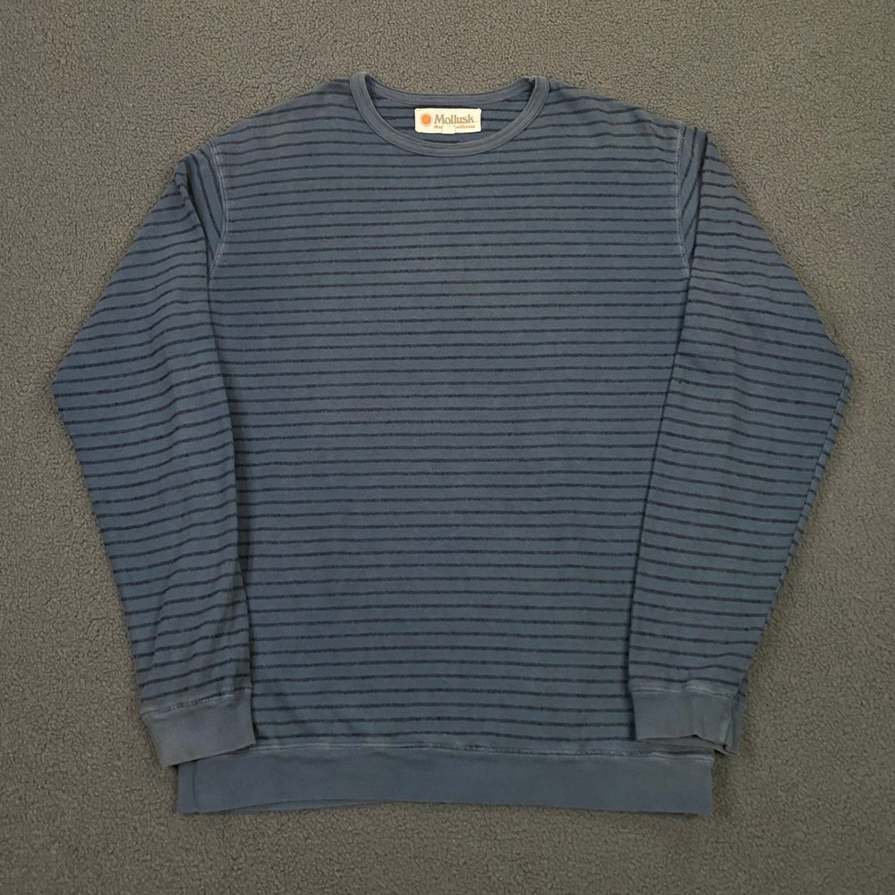 Mollusk Striped Long Sleeve T-Shirt Mens Large Blue Surf Coastal Casual Basic